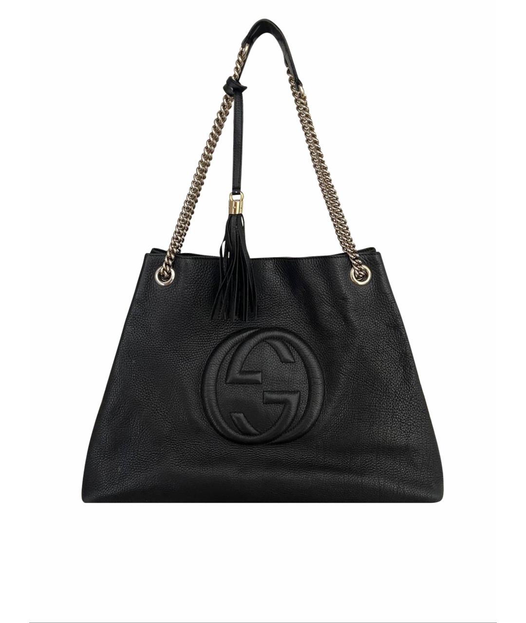 GUCCI Черная кожаная сумка тоут, фото 1