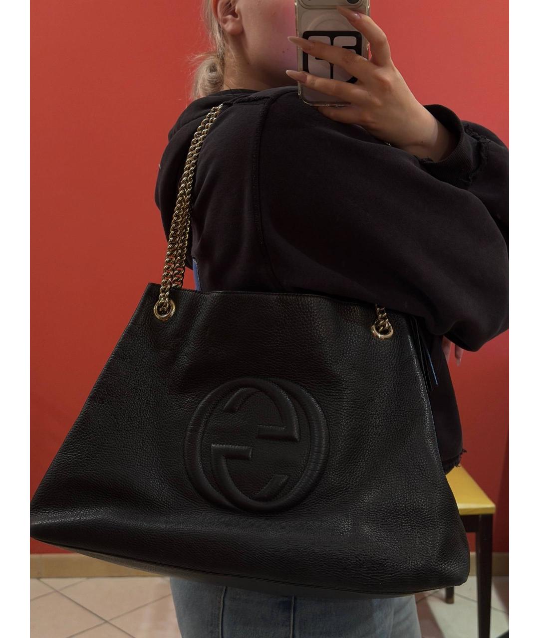 GUCCI Черная кожаная сумка тоут, фото 2