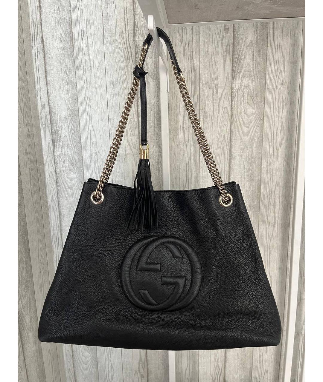 GUCCI Черная кожаная сумка тоут, фото 5