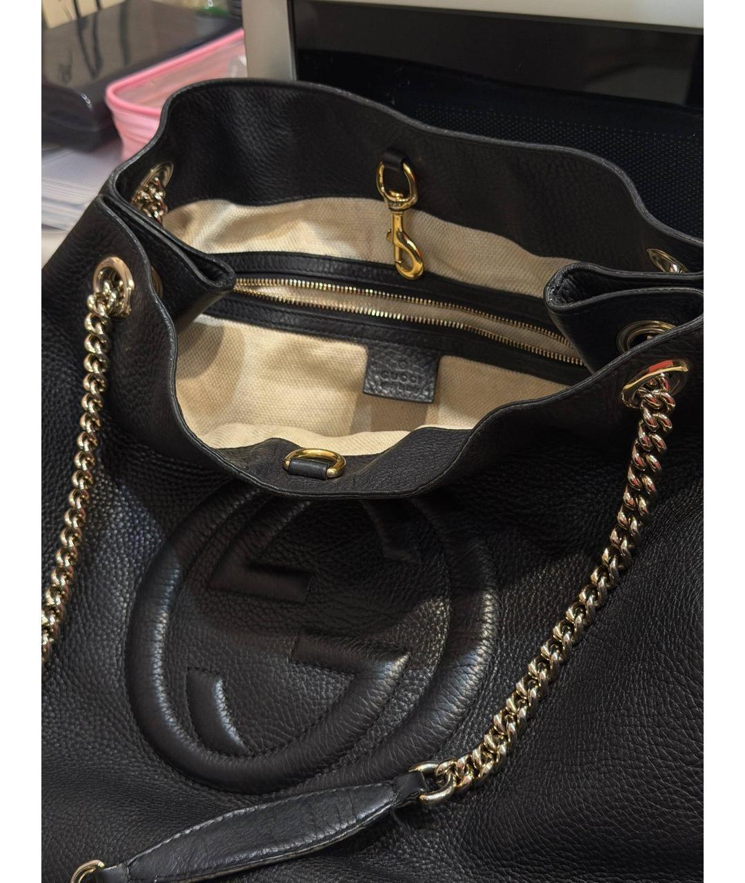 GUCCI Черная кожаная сумка тоут, фото 3