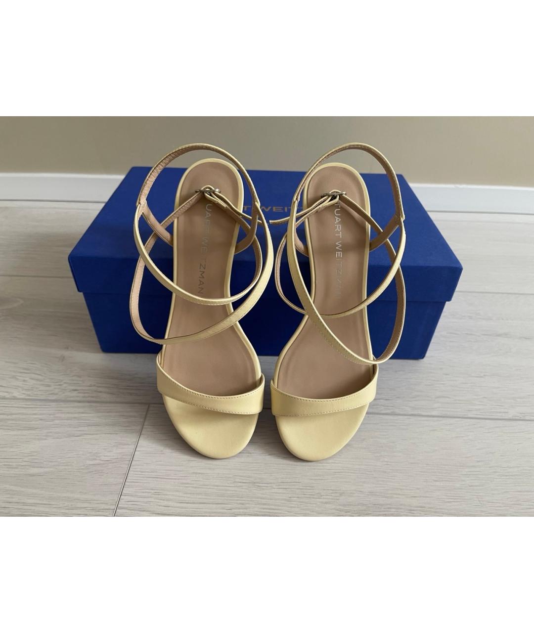 STUART WEITZMAN Желтые кожаные босоножки, фото 7