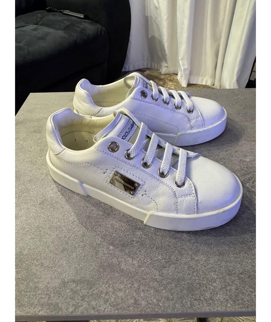 DOLCE&GABBANA Белые кожаные кеды, фото 3