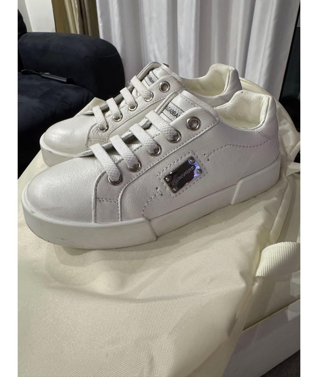 DOLCE&GABBANA Белые кожаные кеды, фото 2