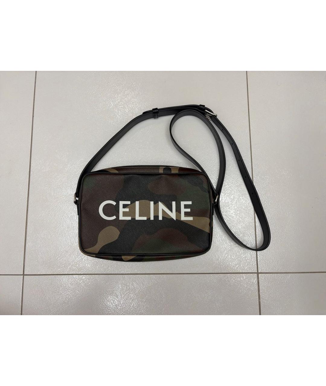 CELINE Хаки барсетка из канвы, фото 5