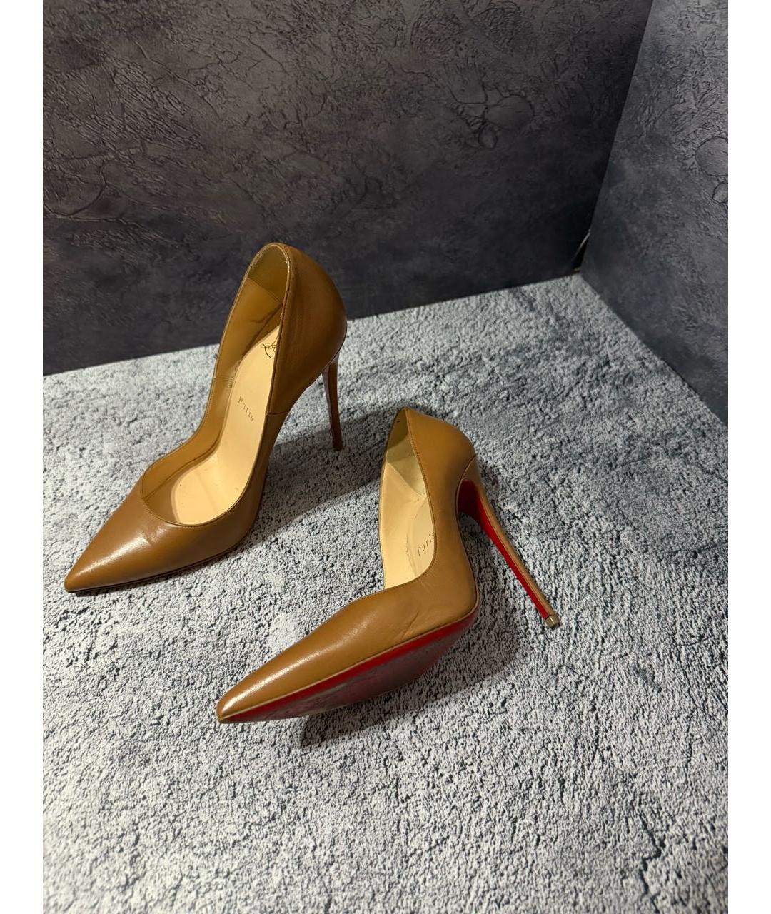 CHRISTIAN LOUBOUTIN Коричневые кожаные туфли, фото 2