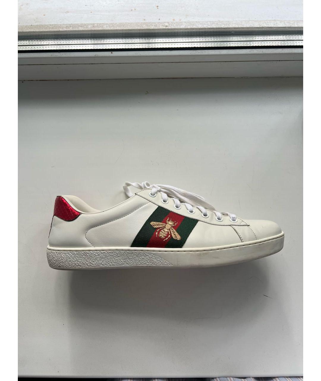 GUCCI Белые кожаные низкие кроссовки / кеды, фото 6