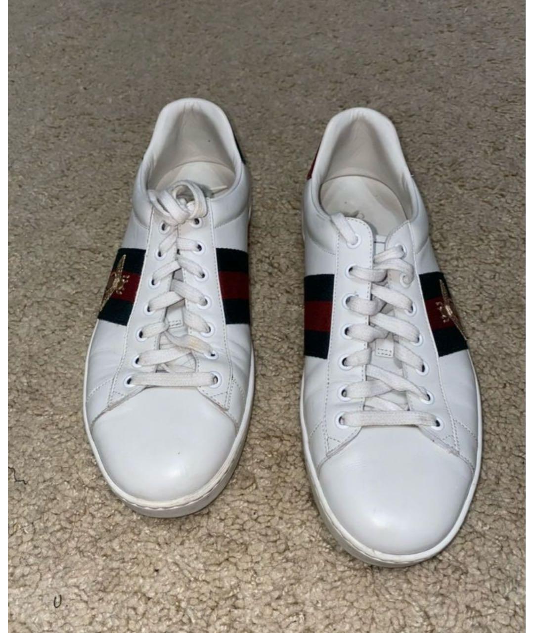 GUCCI Белые кожаные низкие кроссовки / кеды, фото 2