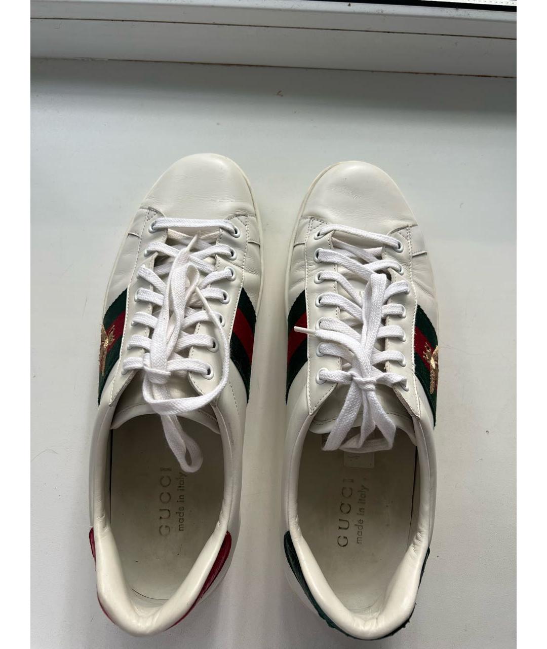 GUCCI Белые кожаные низкие кроссовки / кеды, фото 3