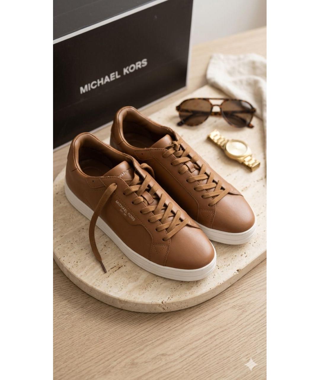 MICHAEL KORS Коричневые кожаные низкие кроссовки / кеды, фото 2