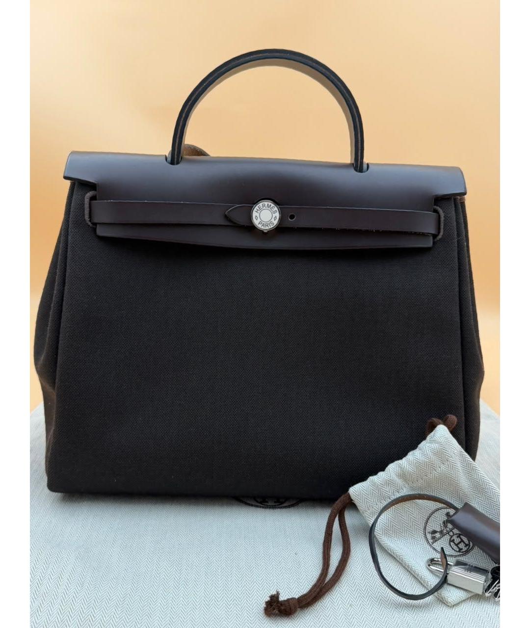 HERMES Коричневая сумка через плечо из канвы, фото 5