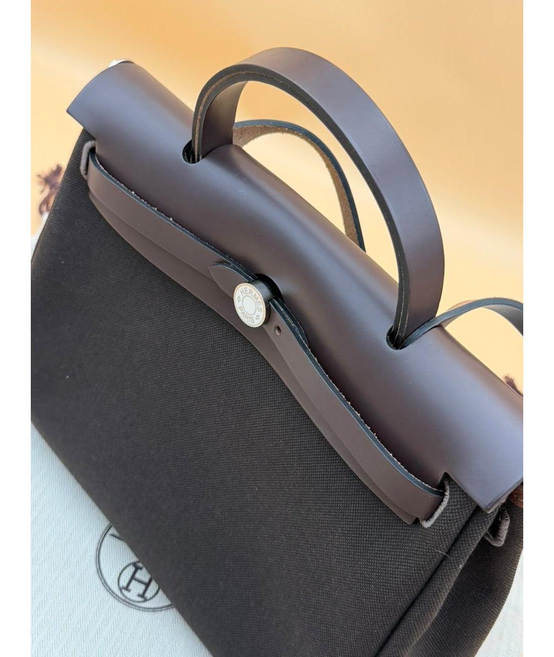 HERMES Коричневая сумка через плечо из канвы, фото 6