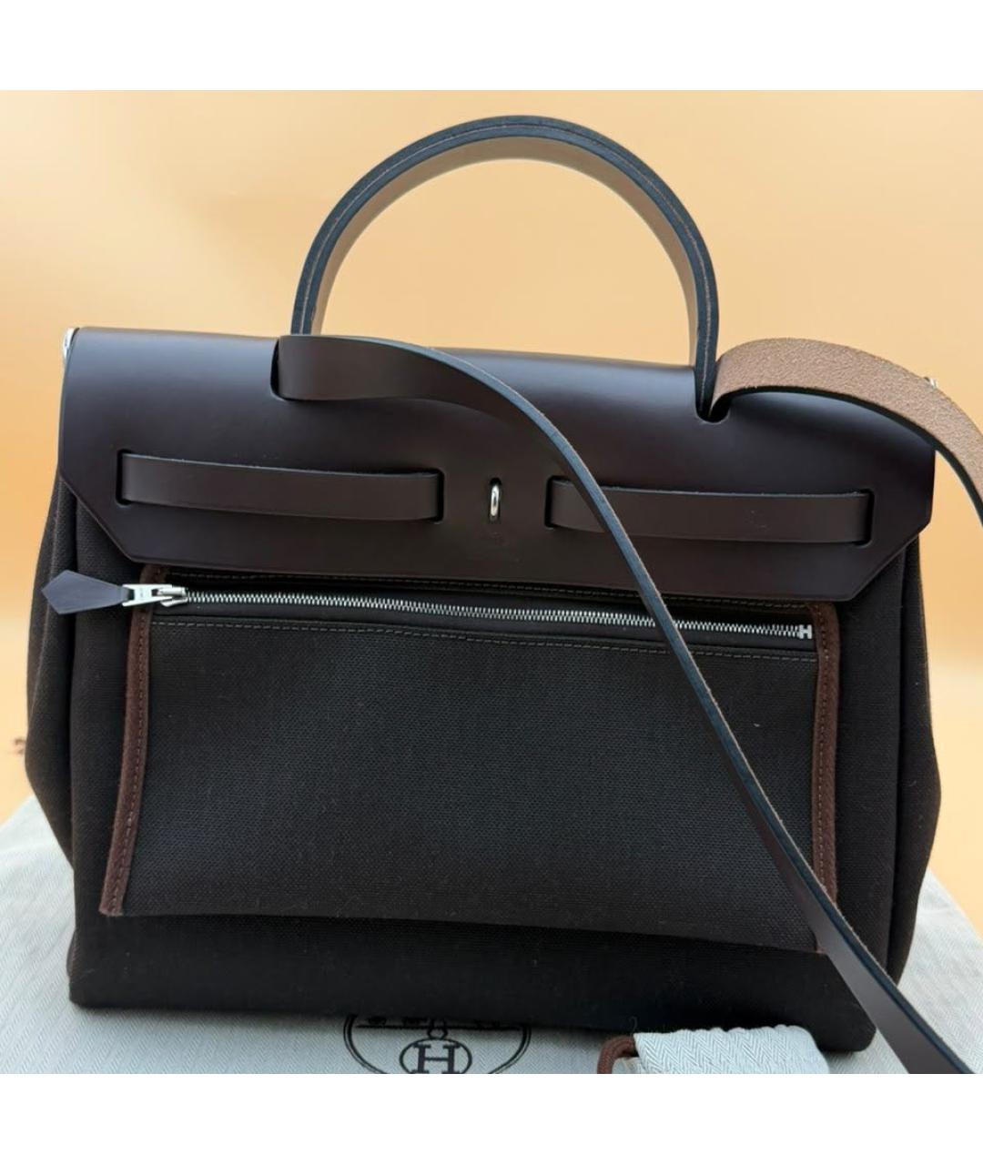 HERMES Коричневая сумка через плечо из канвы, фото 3
