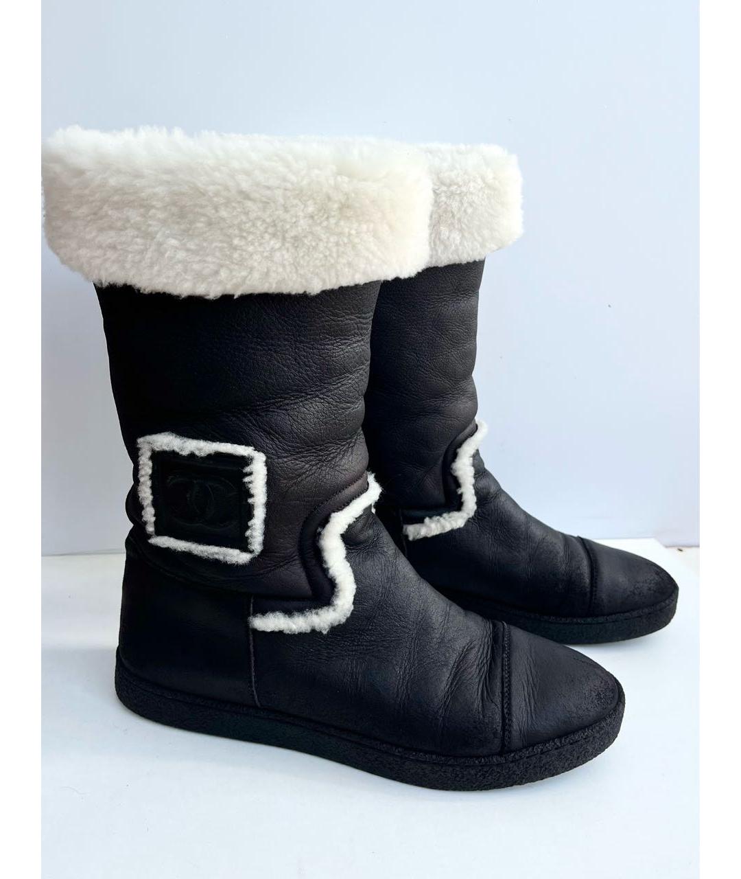 CHANEL Антрацитовые кожаные сапоги, фото 8