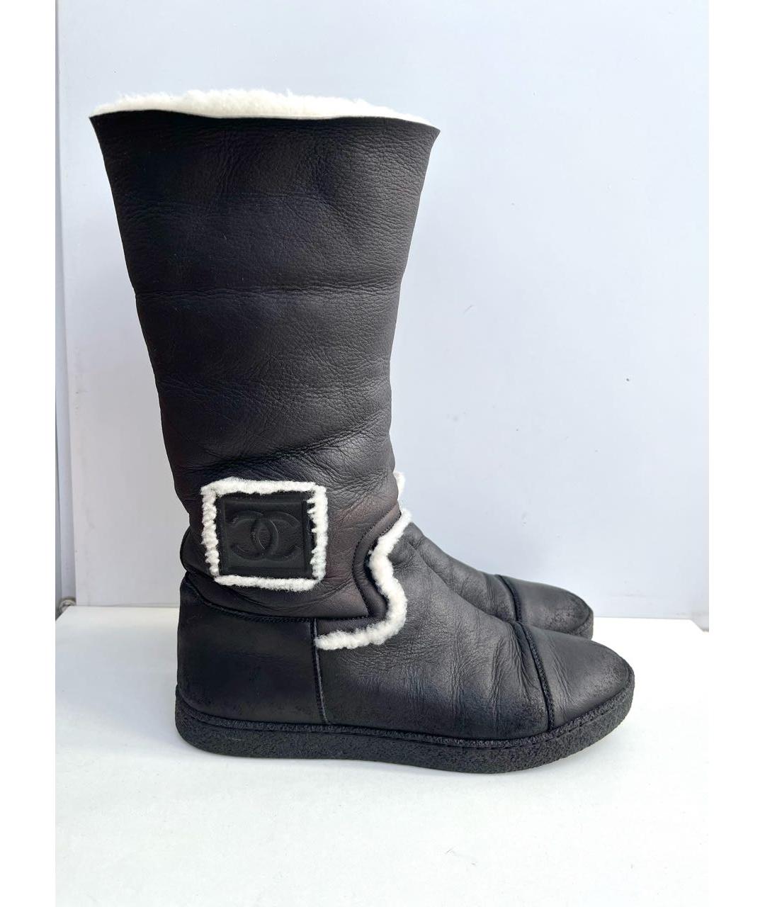 CHANEL Антрацитовые кожаные сапоги, фото 9