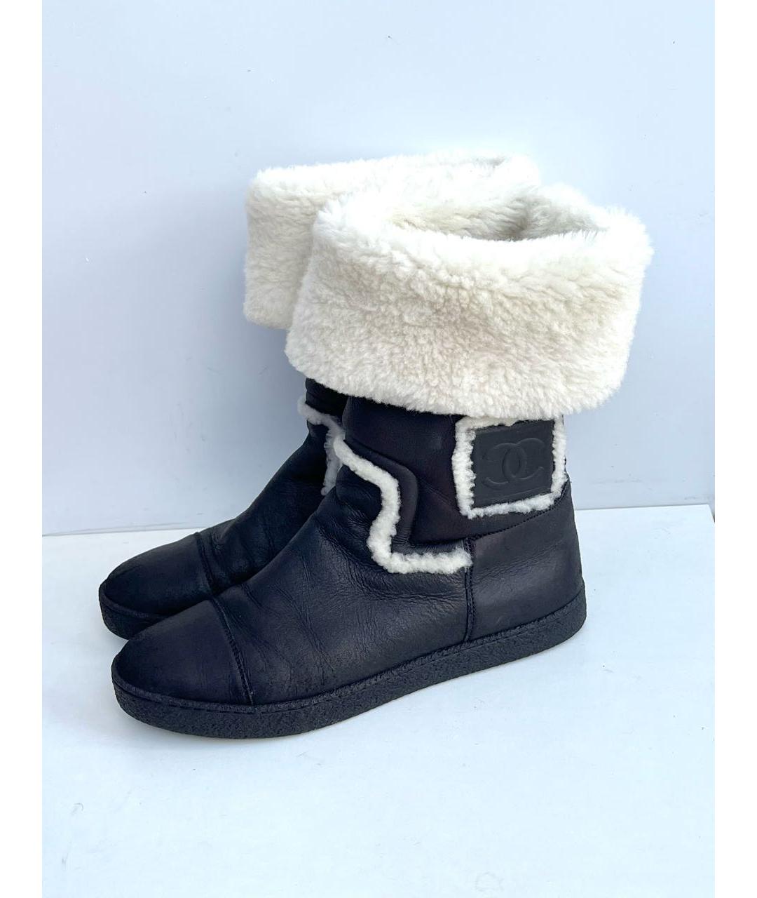 CHANEL Антрацитовые кожаные сапоги, фото 6
