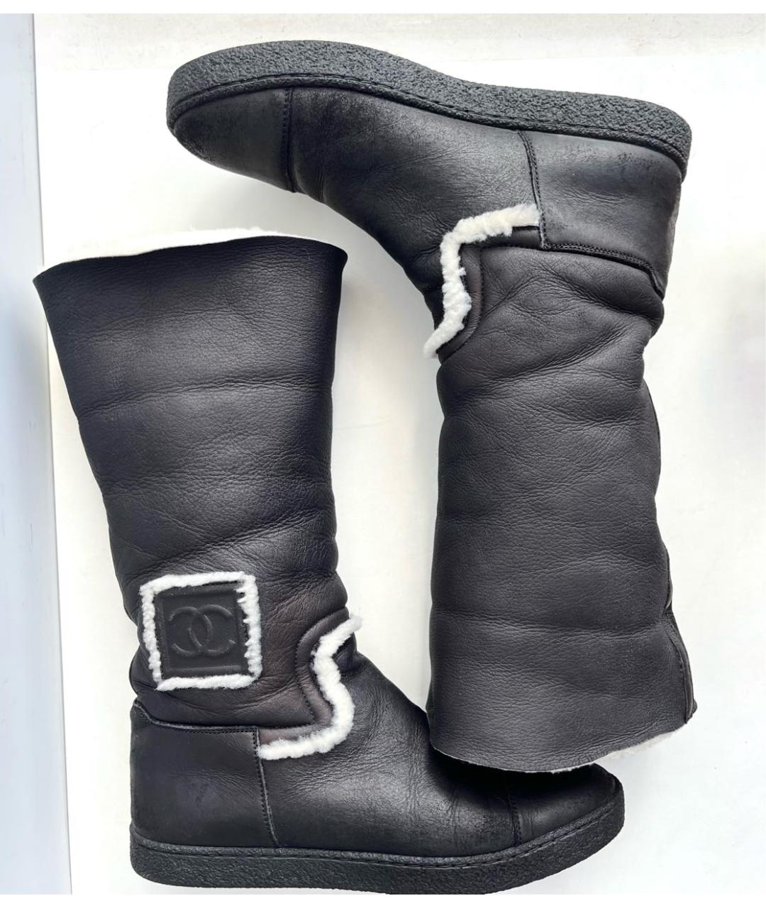 CHANEL Антрацитовые кожаные сапоги, фото 3