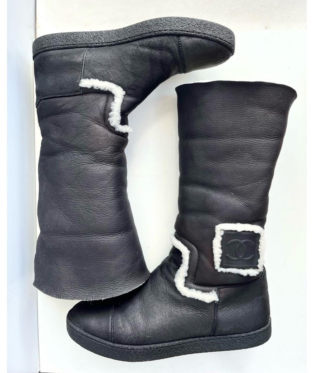 CHANEL Антрацитовые кожаные сапоги, фото 4