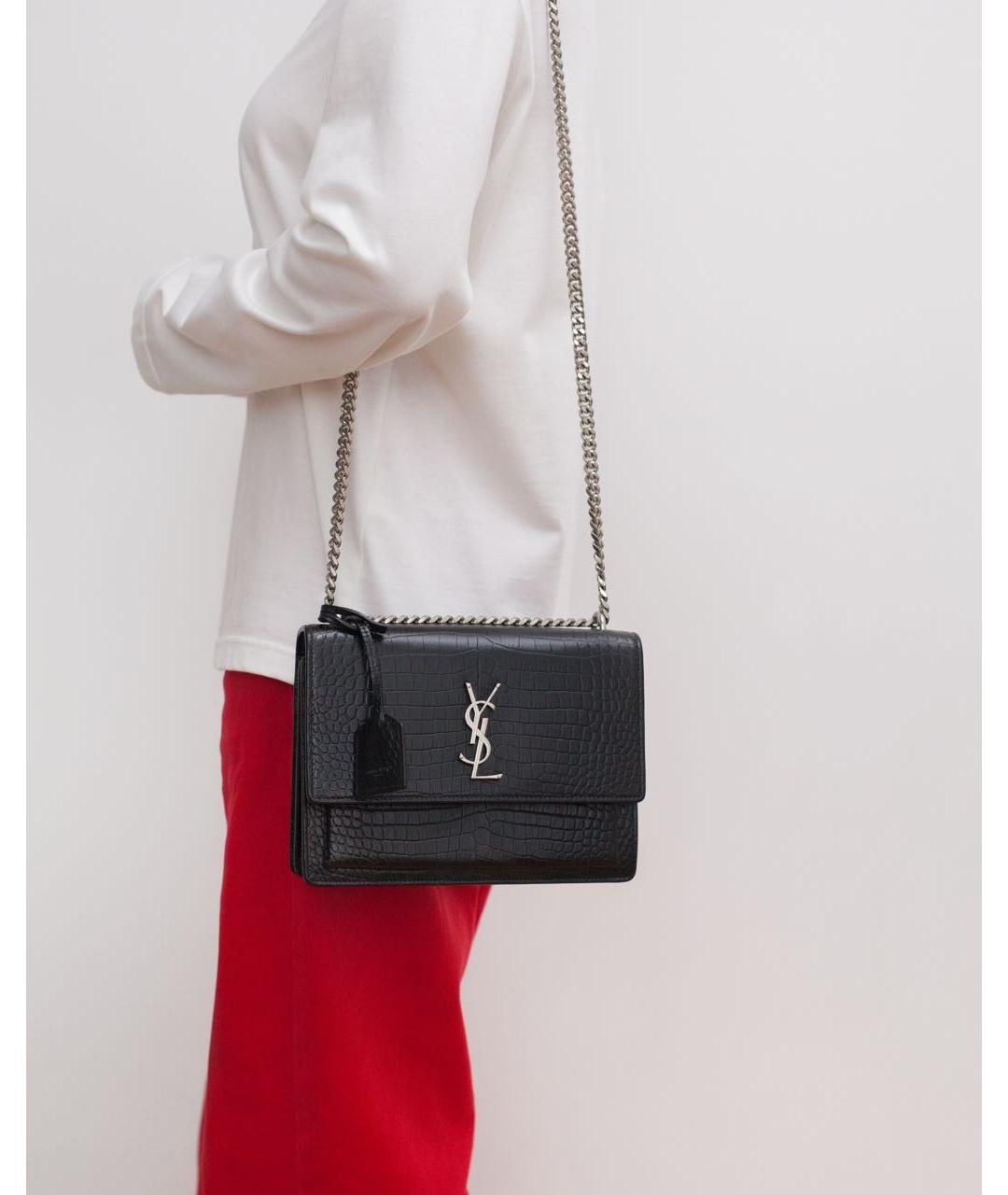 SAINT LAURENT Черная кожаная сумка через плечо, фото 4