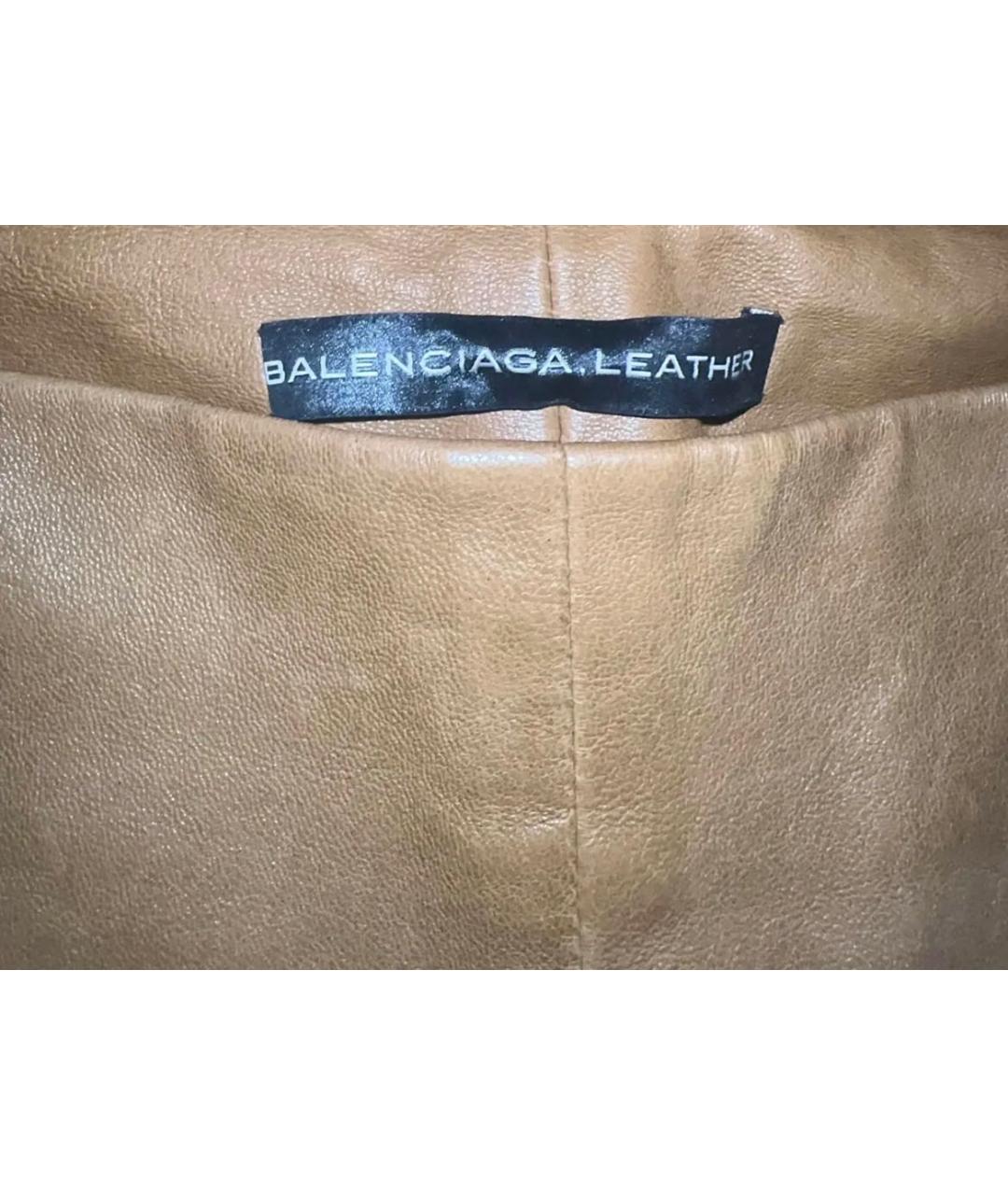 BALENCIAGA Горчичные кожаные брюки узкие, фото 3