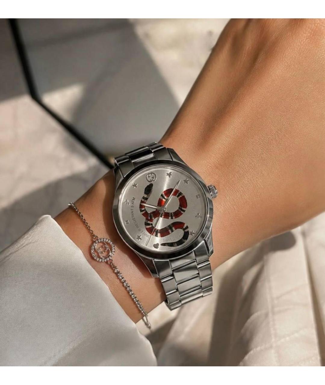 GUCCI Серебряные металлические часы, фото 4