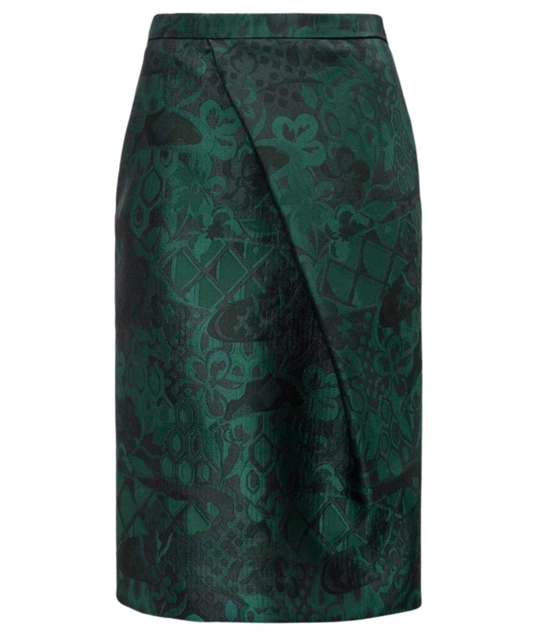 BURBERRY Зеленая шелковая юбка миди, фото 1