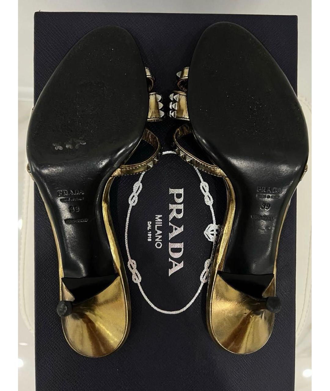PRADA Золотые кожаные мюли, фото 6