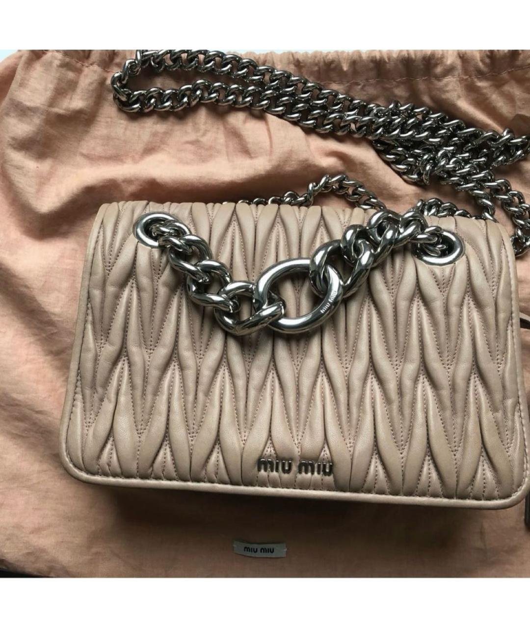 MIU MIU Бежевая кожаная сумка через плечо, фото 8