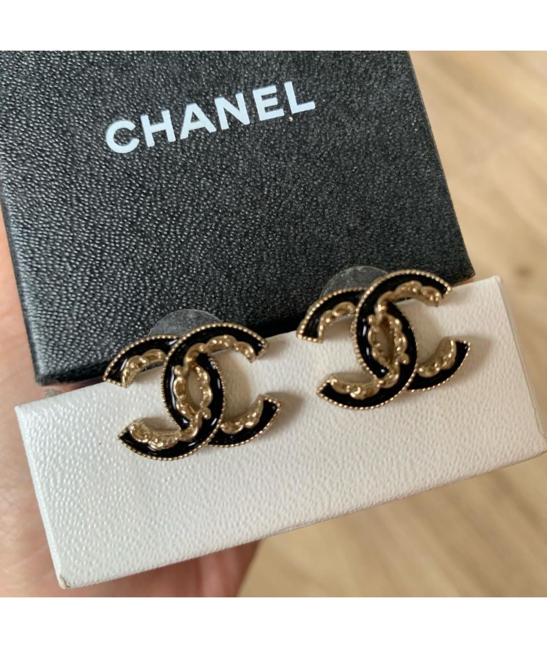 CHANEL Черные металлические серьги, фото 2