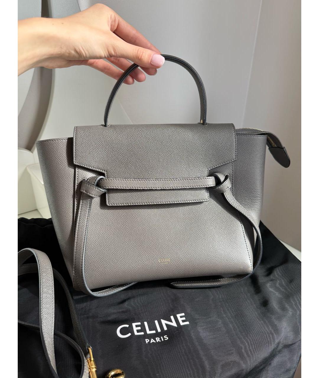 CELINE Серая кожаная сумка с короткими ручками, фото 3