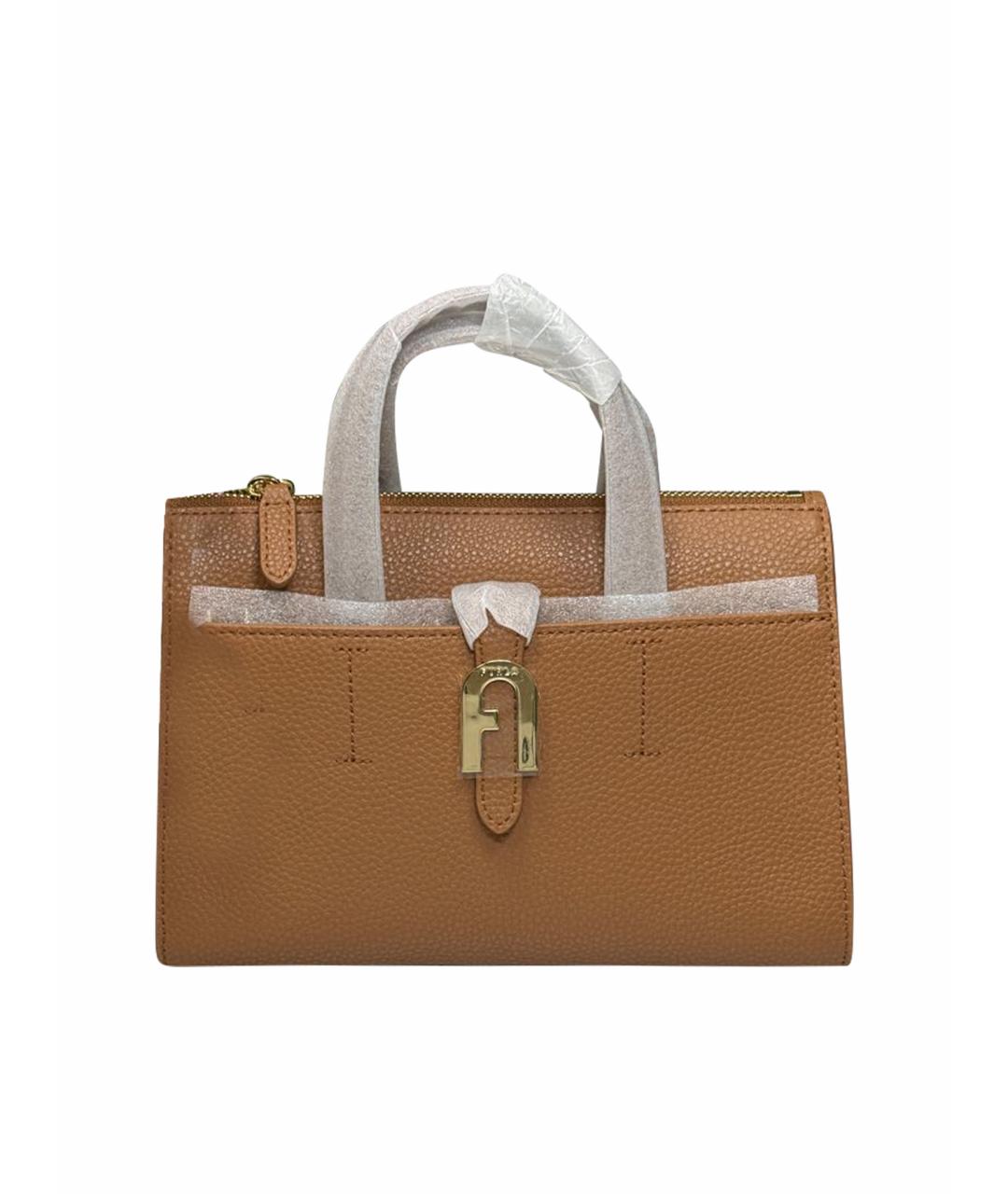 FURLA Коричневая кожаная сумка с короткими ручками, фото 7
