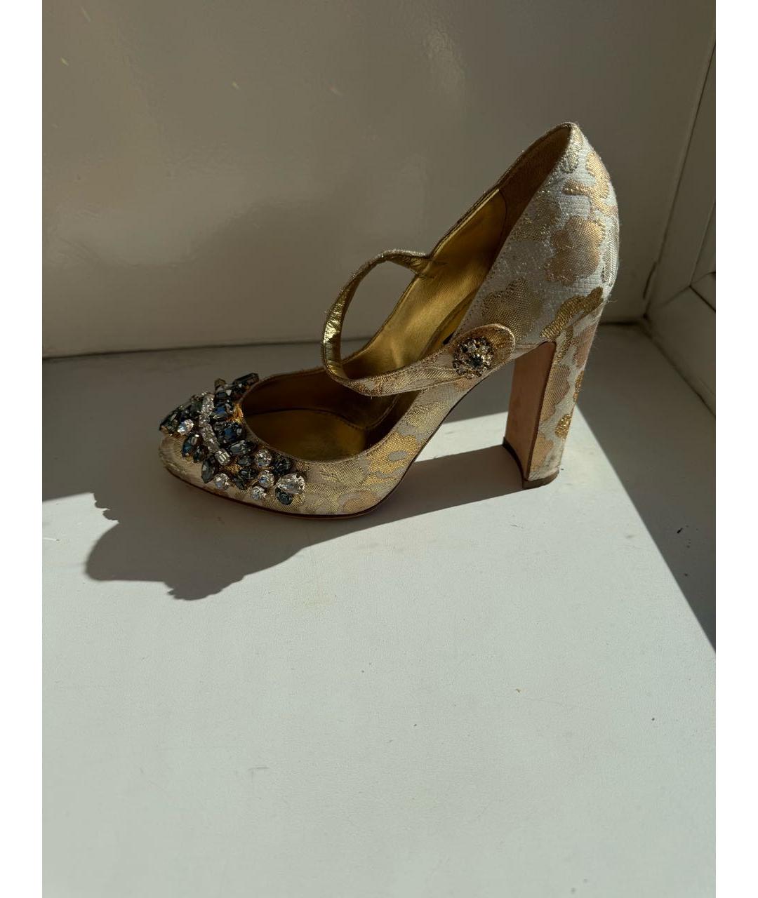 DOLCE&GABBANA Золотые текстильные туфли, фото 5