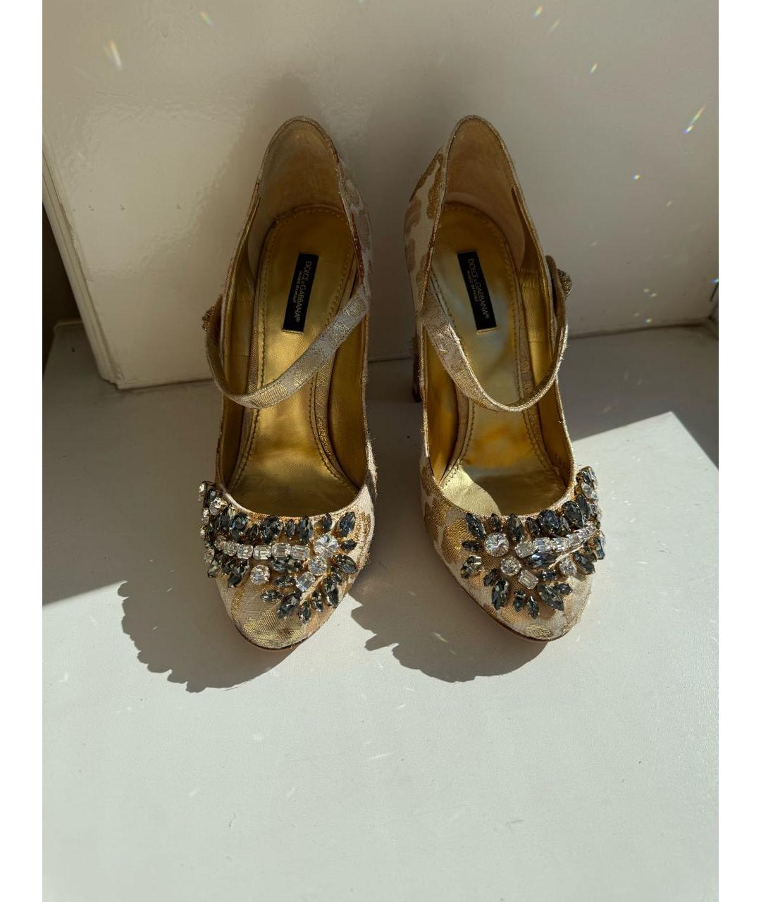 DOLCE&GABBANA Золотые текстильные туфли, фото 2