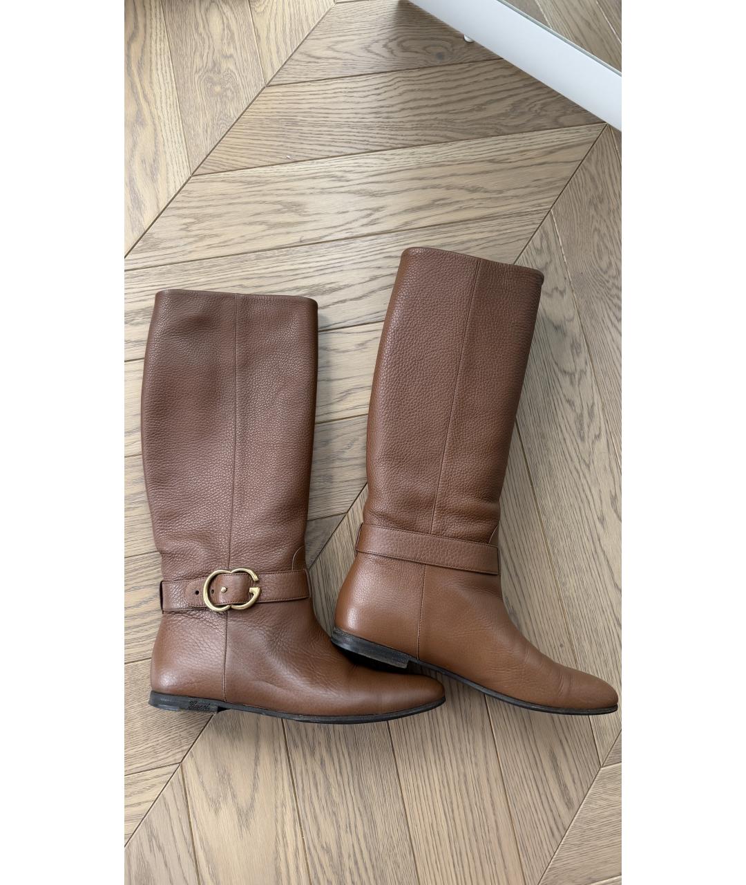 GUCCI Коричневые кожаные сапоги, фото 3