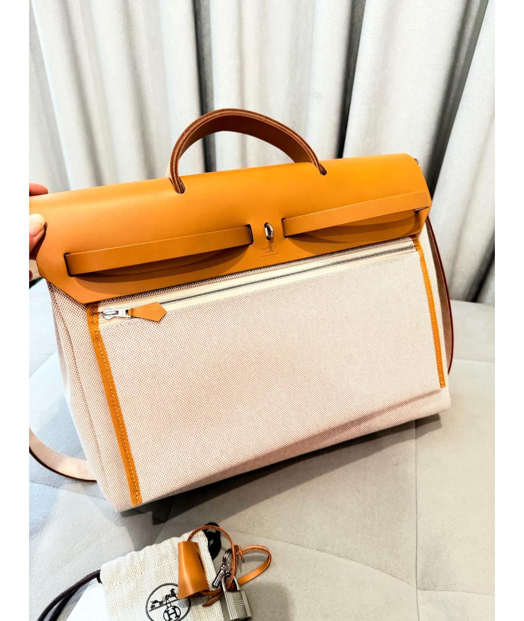 HERMES Оранжевая сумка через плечо из канвы, фото 3