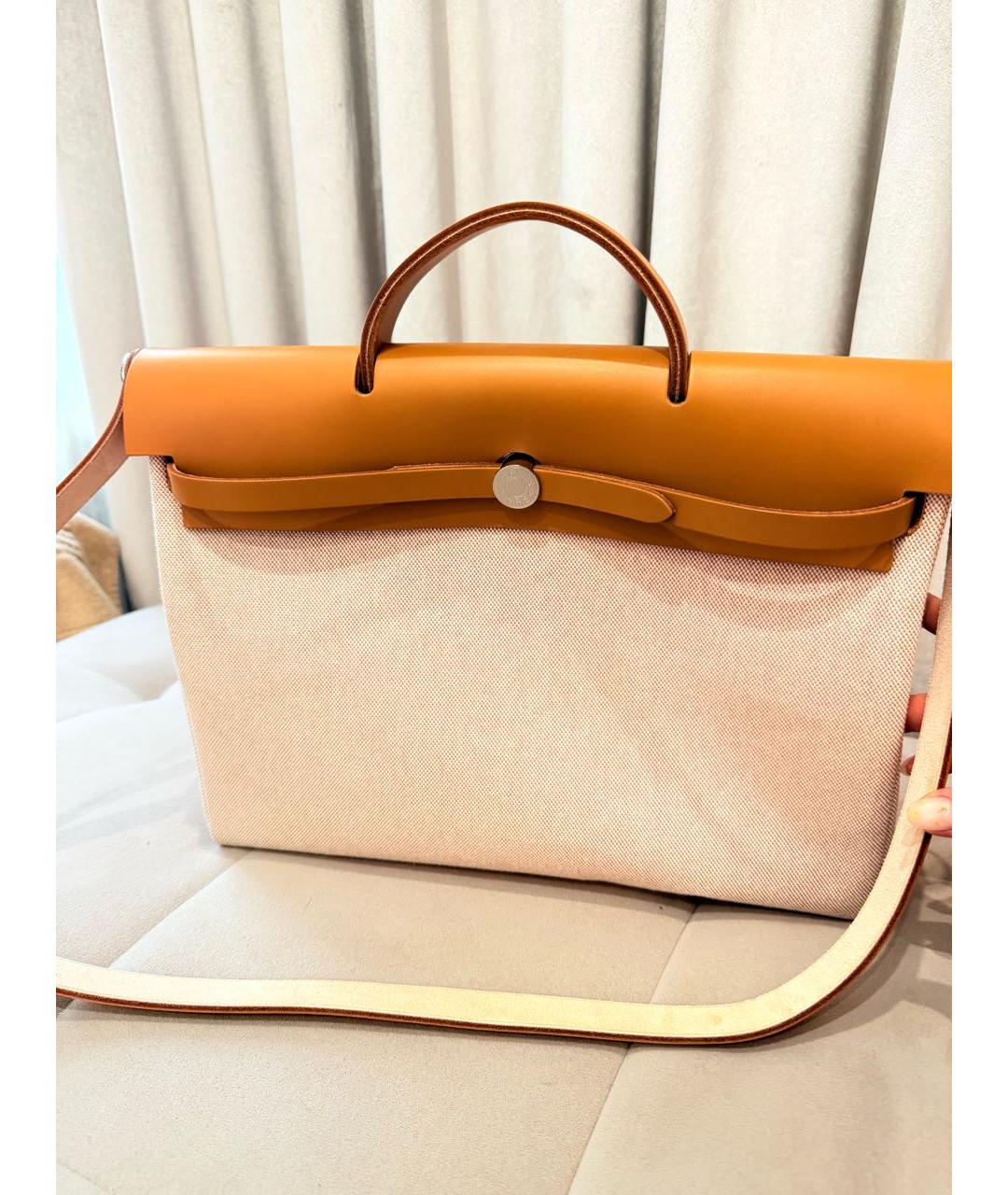 HERMES Оранжевая сумка через плечо из канвы, фото 8