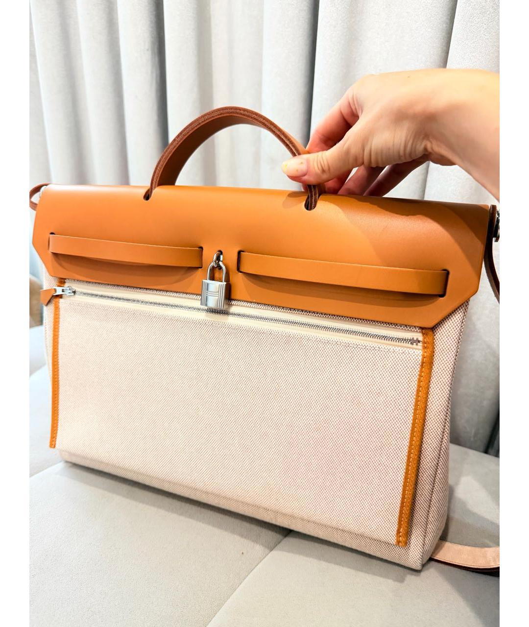 HERMES Оранжевая сумка через плечо из канвы, фото 2