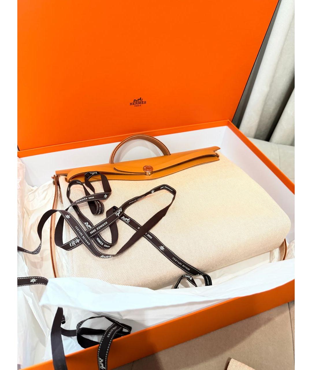 HERMES Оранжевая сумка через плечо из канвы, фото 7