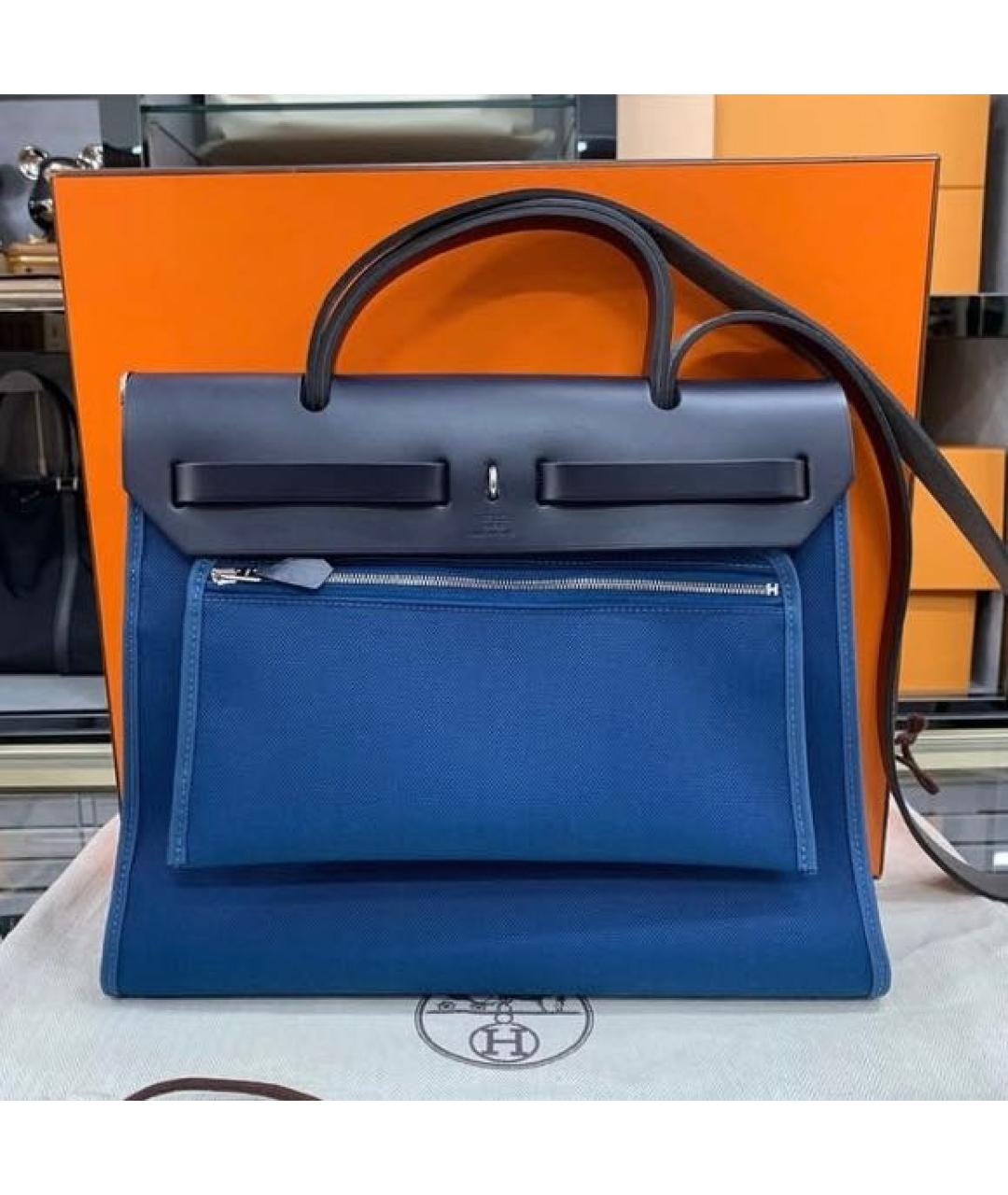 HERMES Синяя сумка через плечо из канвы, фото 2