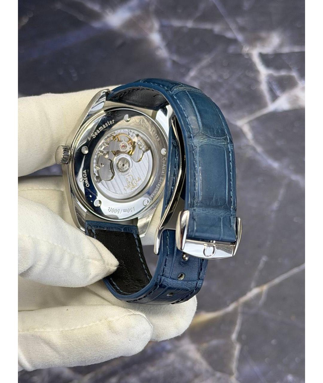 OMEGA Темно-синие металлические часы, фото 3