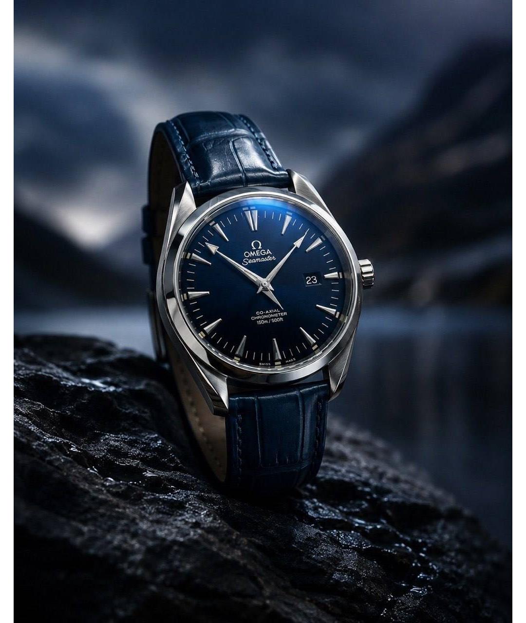 OMEGA Темно-синие металлические часы, фото 8