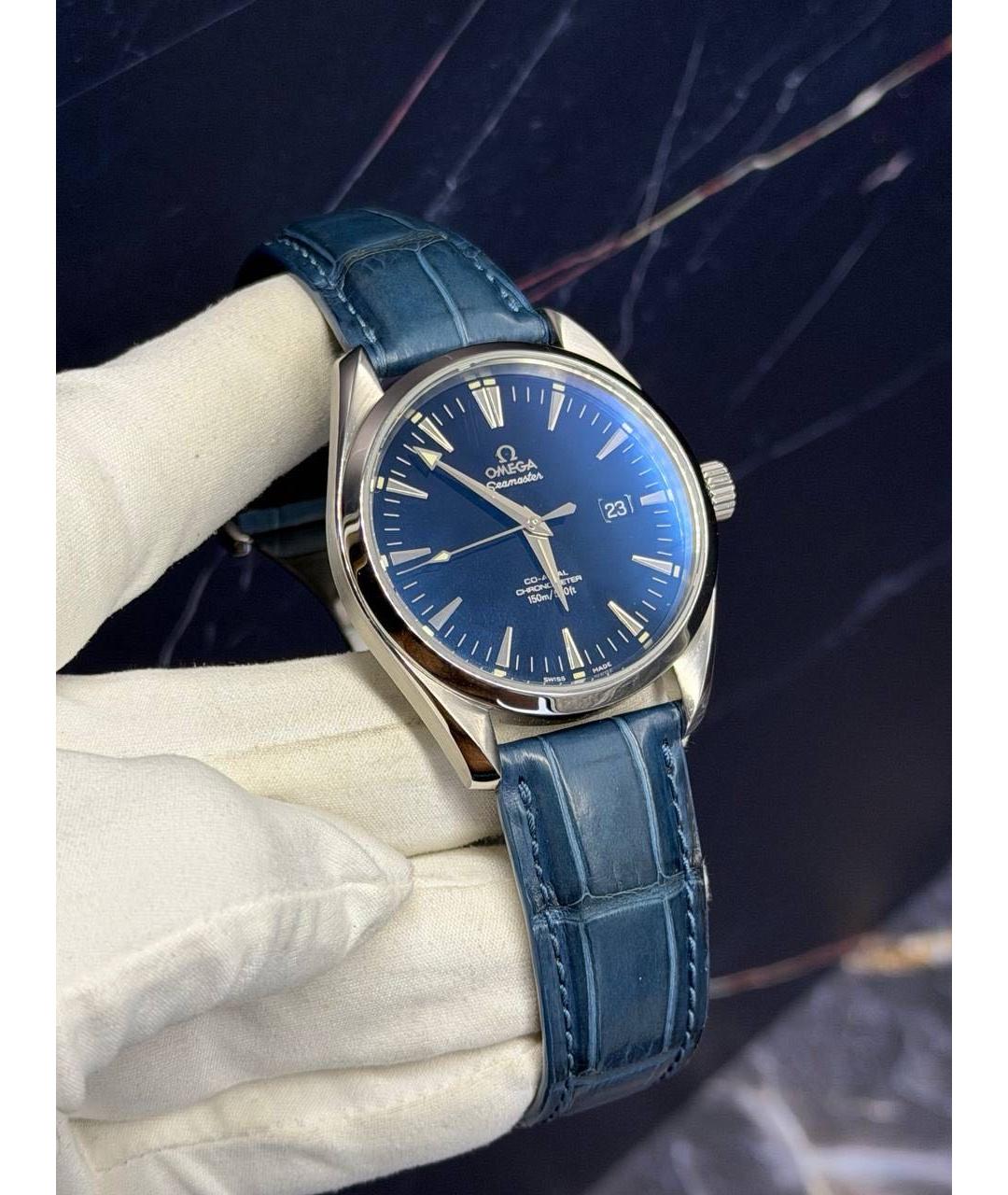 OMEGA Темно-синие металлические часы, фото 2