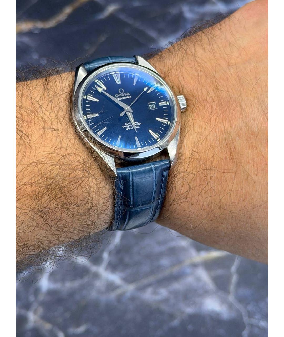 OMEGA Темно-синие металлические часы, фото 4