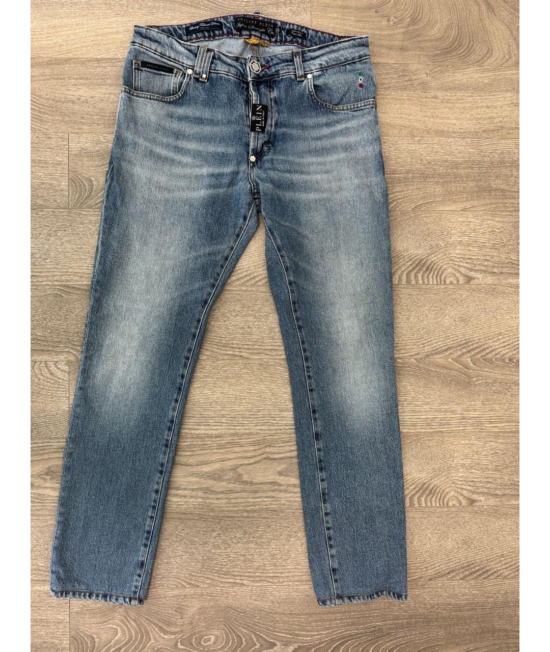 PHILIPP PLEIN Синие хлопковые прямые джинсы, фото 4