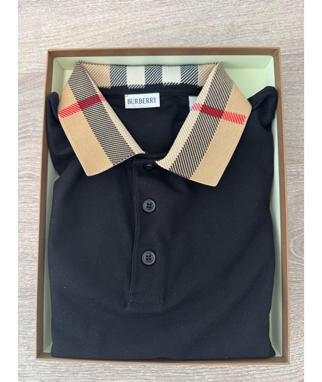 BURBERRY Черное хлопковое поло с коротким рукавом, фото 4