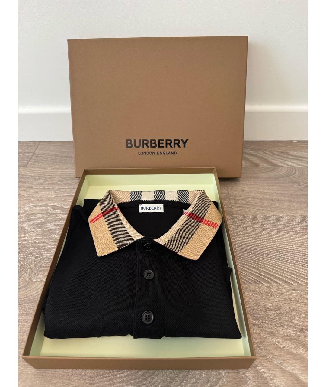 BURBERRY Черное хлопковое поло с коротким рукавом, фото 3