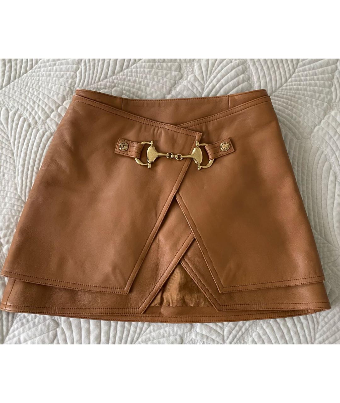 BALMAIN Коричневая кожаная юбка мини, фото 3