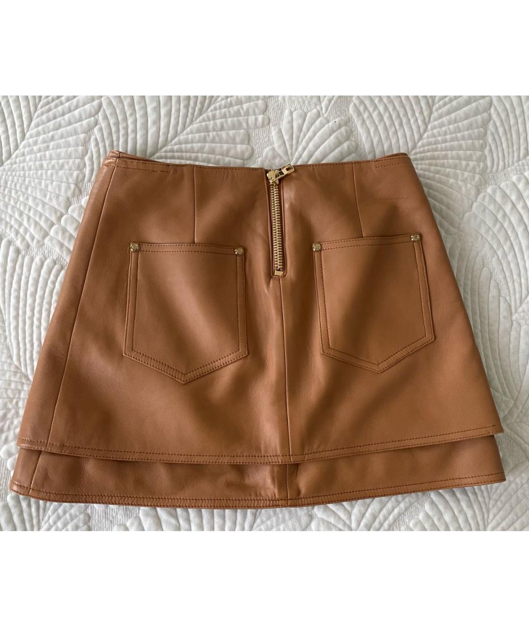BALMAIN Коричневая кожаная юбка мини, фото 2