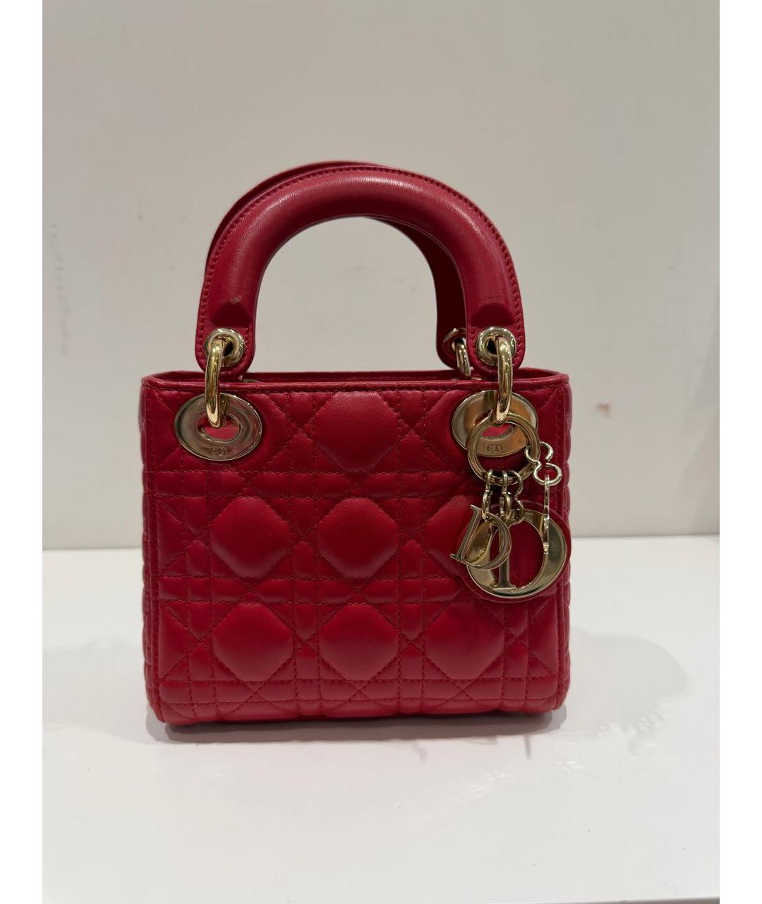 CHRISTIAN DIOR Красная кожаная сумка с короткими ручками, фото 5