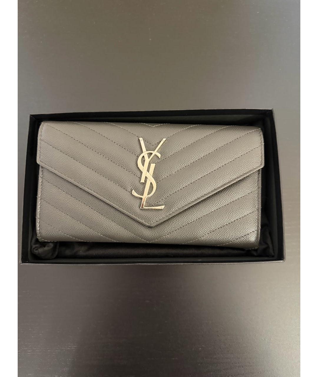 SAINT LAURENT Серый кожаный кошелек, фото 8