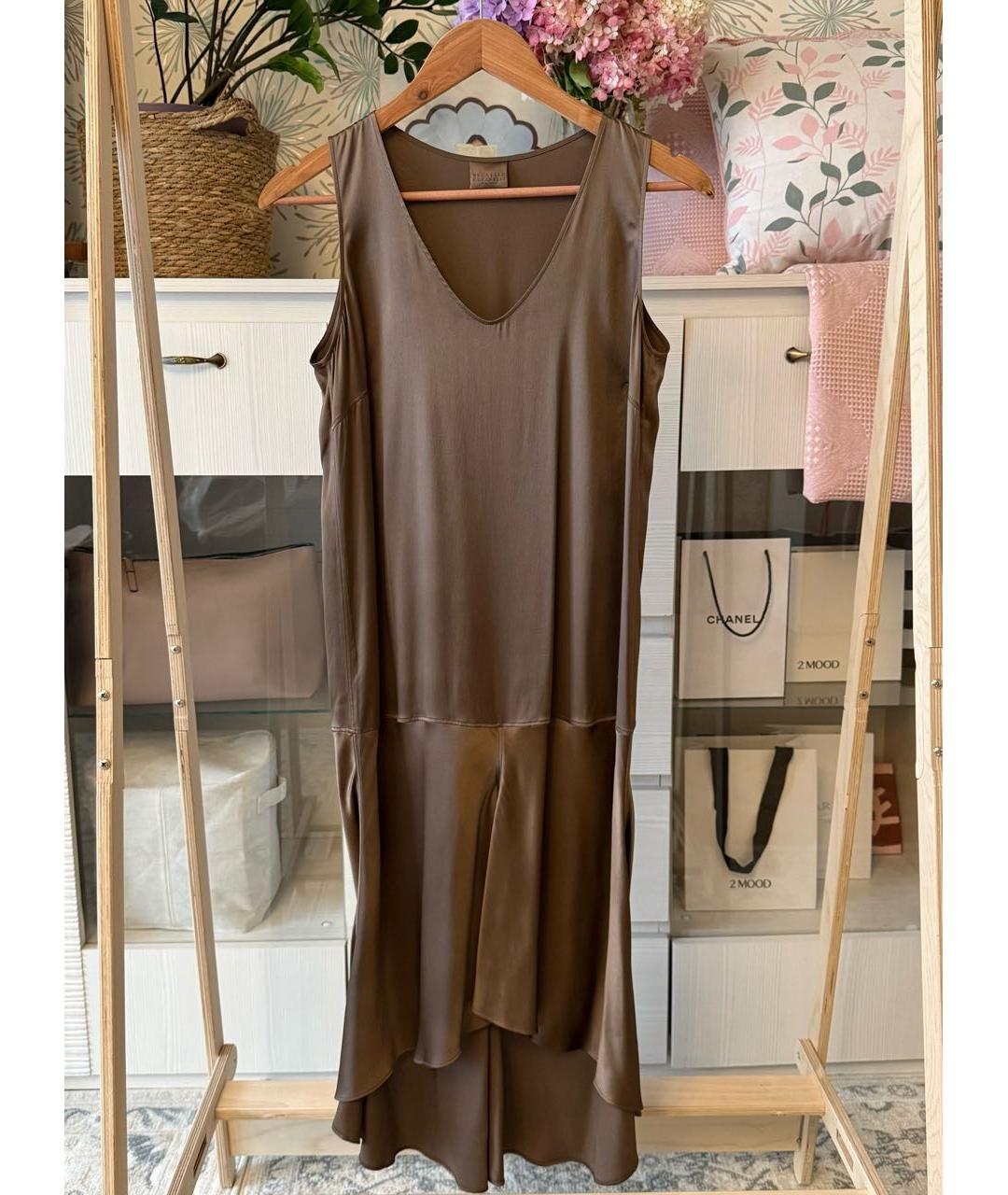 BRUNELLO CUCINELLI Коричневое шелковое коктейльное платье, фото 6